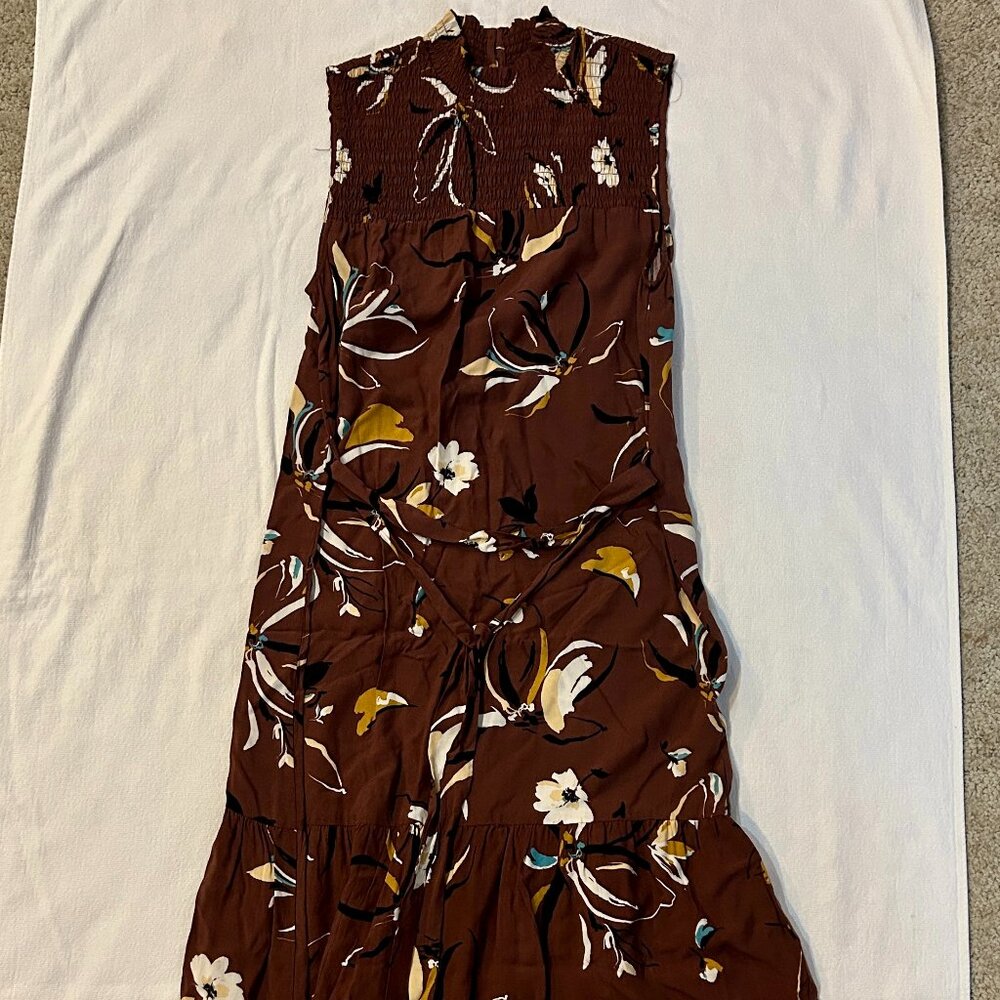 DR2 Dress - NWOT - Pretty Brown with Floral Print - Shin Length Sz XS